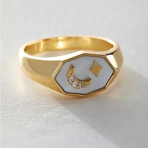 FREE PEOPLE WANDERLUST DREAMCHASER MOON RING GOLD SIZE 6
